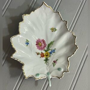 Hochst Porcelain Floral Leaf Shaped Decorative Bowl Plate Decor Gold Rim